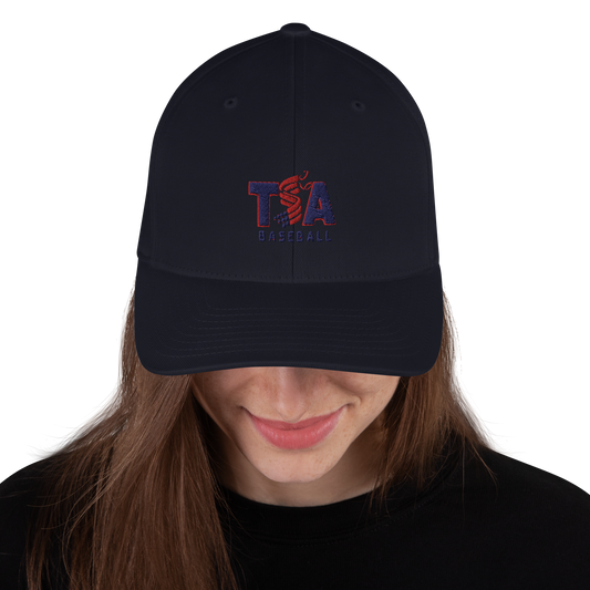 T.S.A. Logo on Front, Sports Academy Logo on back. "Fitted" Structured Twill Cap