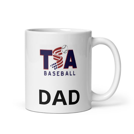 T.S.A. Baseball "Dad" White glossy mug
