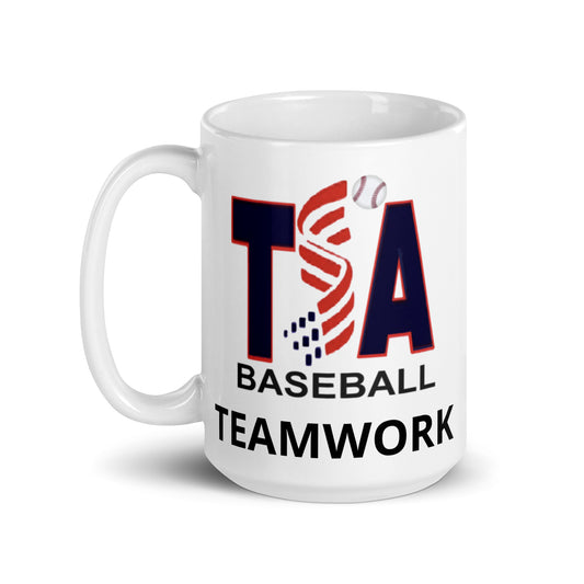 T.S.A. Baseball "Teamwork" White glossy mug